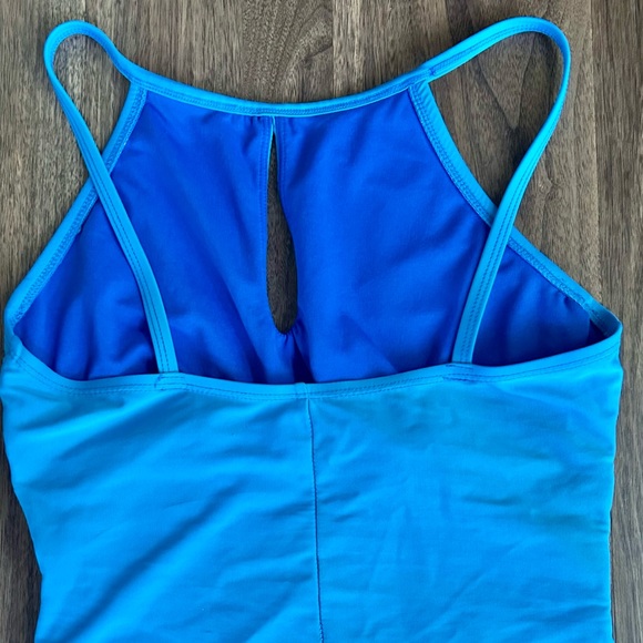 Ellen Tracy Blue One Piece Swimsuit High Neck Keyhole Front Size M | Gently Used - Picture 6 of 10